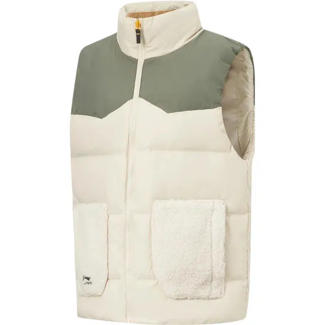 李宁儿童 运动生活系列 拼接拉链立领无袖羽绒马甲 儿童款 燕麦灰灰军绿