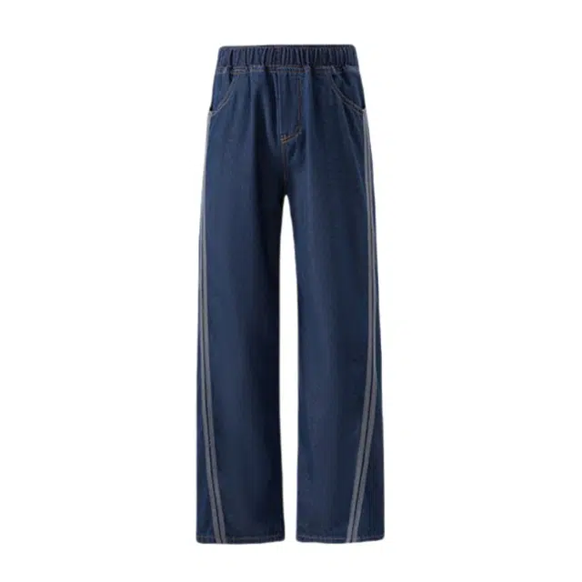 加荣 美式复古条纹薄款透气凉感莱赛尔冰丝裤宽松直筒垂感轻奢小众炸街裤慵懒风美式宽松拖地裤牛仔裤 男女同款