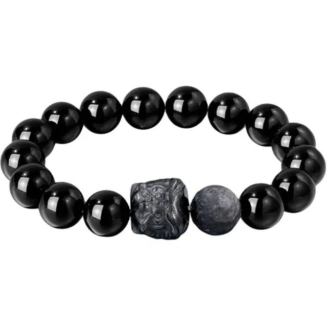 阿梵尼 黑曜石瑞狮呈祥新中式国潮风醒狮招财纳福吉祥如意八方来财通勤百搭#好运天然 玛瑙 玉石手串 男款