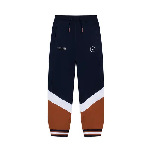 李宁儿童 拼接抽绳系带束脚针织运动裤 儿童款 深蓝色