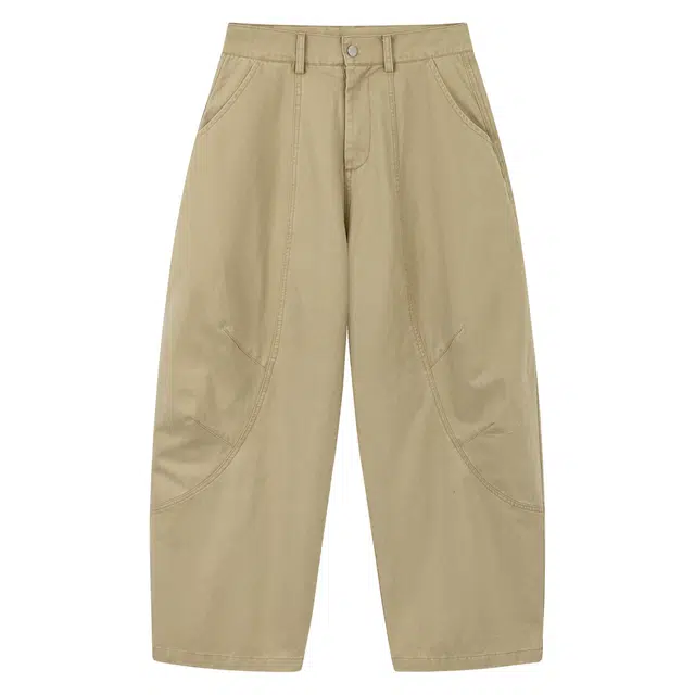 江南先生 日系复古风水洗简约宽松纯棉百搭纯色亚银色摇头扣基础款弯刀休闲裤 男女同款