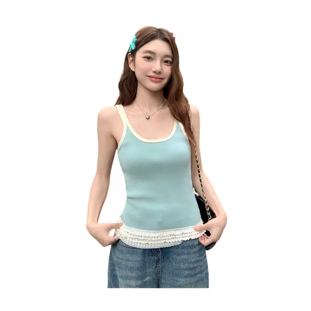 荟萃阁 蕾丝花边小背心外穿夏季纯欲甜辣妹内搭打底上衣吊带 女款