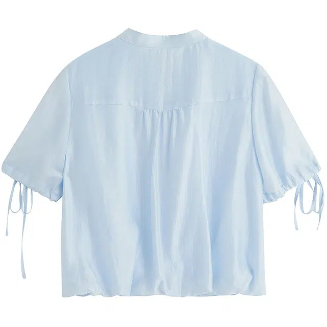 茵曼 莱赛尔法式设计感抽绳显瘦宽松短袖衬衫 女款