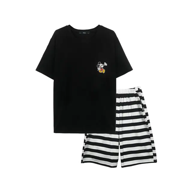 贝妍 迪士尼：春夏系列 可爱米奇短袖家居服薄款纯棉大码条纹睡衣套装 男款