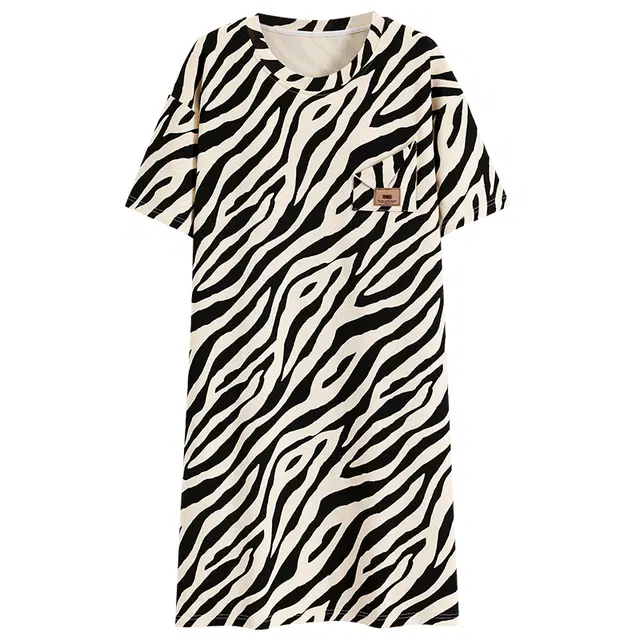 浮光岛屿 简约柔软抽象高级感带胸垫短袖休闲舒适亲肤凉爽透气可外穿家居服睡裙 女款 礼盒装 杏色