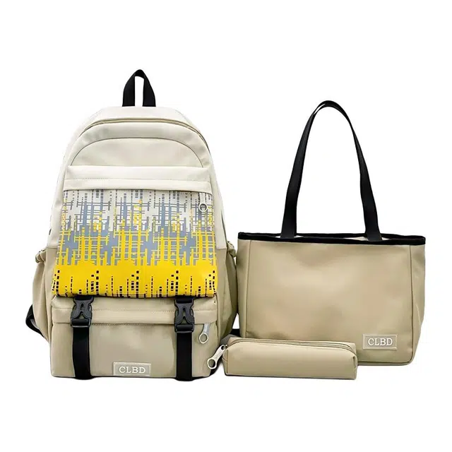 南潇湘 撞色系轻便百搭个性气质高级感潮流时尚初中高中大学生上课书包 尼龙 组合装 男女同款情侣款 卡其色/绿色/灰色/黑色