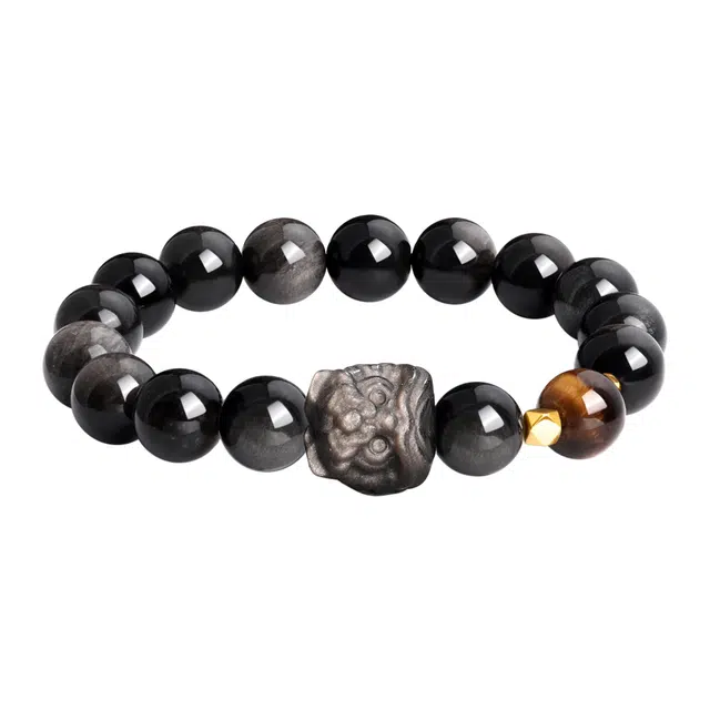 老凤祥 新中式 国潮招财醒狮 时尚简约百搭时来运 日常通勤穿搭 #好运天然 黑曜石 手串 男女同款情侣款