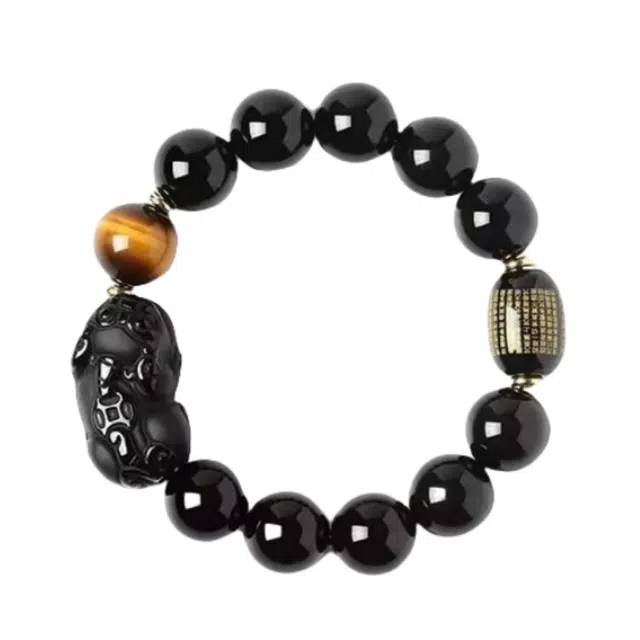 静汝玉 #好运招财纳福貔貅 黑曜石 玉石手串 男女同款情侣款
