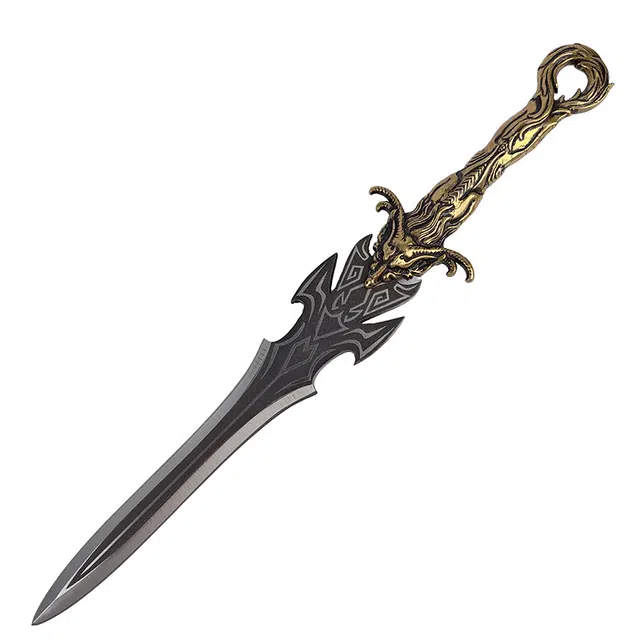 天子剑 奧里昂之牙黄铜手柄碳钢剑 微型小兵器武器刀剑 未开刃 成品模型