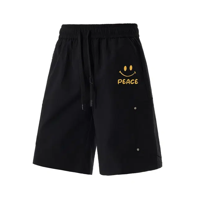 兰缪 美式复古日系高街风简约基础款印花设计日常通勤户外运动山系宽松清爽透气柔软百搭直筒裤垂感系带休闲短裤 男女同款