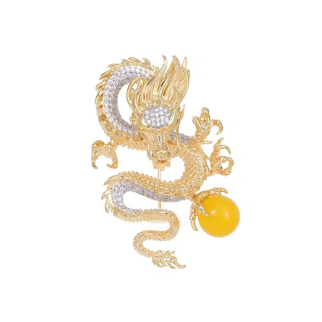 山一丸 中国风龙形别针潮多用途西装外套时尚气质生肖龙 锆石 胸针 女款