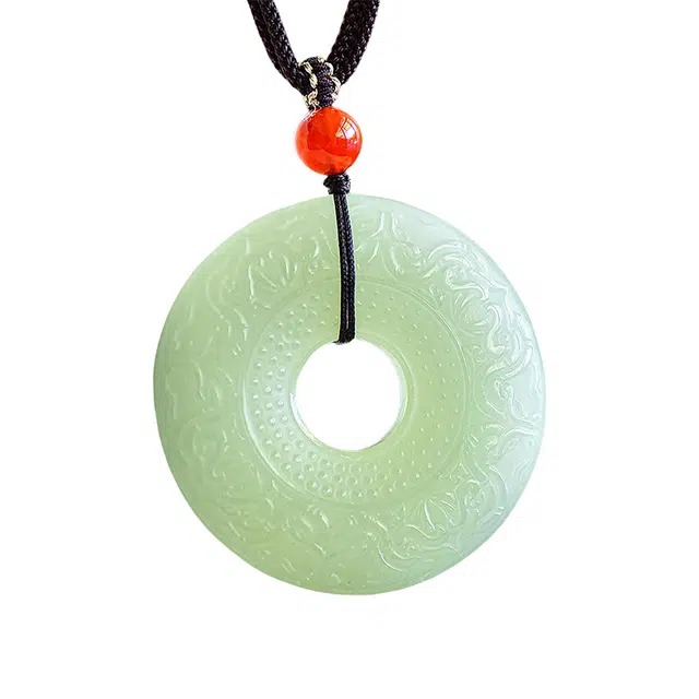 舒杰 中式复古风仿古平安扣 项链 青白玉 男女同款情侣款