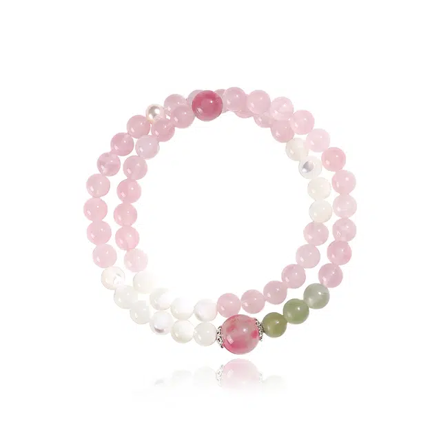 克兰茜 桃之夭夭转运圆珠串 精致小众轻奢简约双层叠戴设计 诸事顺利能量加持 水逆退散日常通勤百搭 精美礼盒好运天然 粉水晶 手串 女款