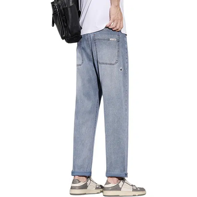 协协乐 夏季天丝凉感通勤宽松直筒美式潮牌锥形休闲薄款九分裤牛仔裤 男款