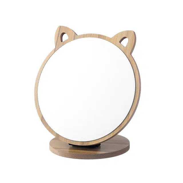 未来枫情 可爱猫耳卡通木制折叠化妆镜子 自由调节角度