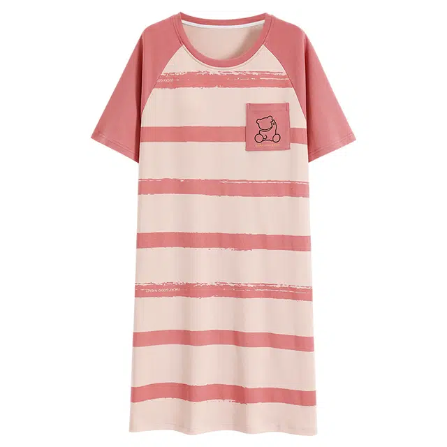 浮光岛屿 简约柔软高级感带胸垫短袖休闲舒适亲肤透气可外穿家居服睡裙 女款 礼盒装 粉红色