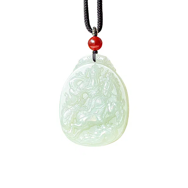 舒杰 国风招财武财神关公 和田玉项链 青白玉 男女同款情侣款