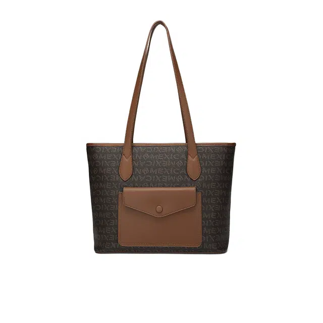 稻草人 大容量实用经典老花高级感百搭简约休闲上课通勤 聚氯乙烯革拼聚氨酯革 托特包腋下包手提单肩包 常规 女款 深棕色/米白