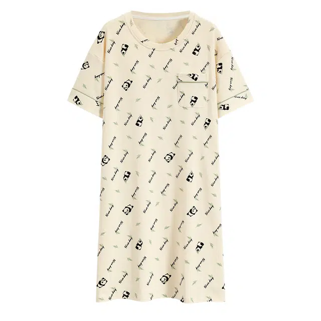 浮光岛屿 简约柔软清新可爱高级感带胸垫短袖休闲舒适亲肤凉爽透气可外穿家居服睡裙 女款 礼盒装 杏色