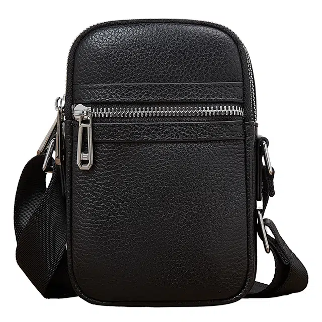 老人头 商务简约时尚高级质感 头层牛皮 单肩斜挎包 男款 黑色