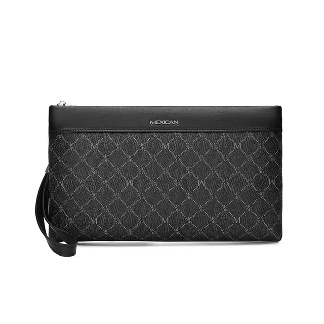 稻草人 英伦风商务复古老花大容量 聚氯乙烯革拼合成革 手拿包 男款 黑色