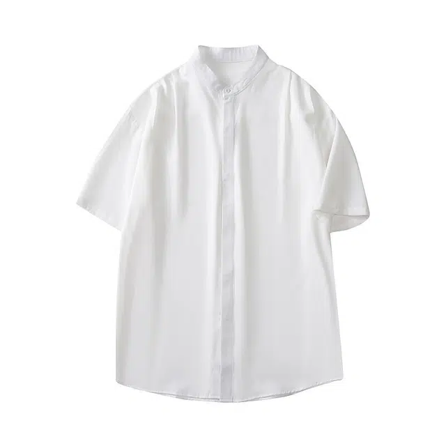 零氏 美式潮流复古嘻哈高街经典简约无性别主义纯色时尚舒适宽松基础款日常通勤落肩款垂感衫短袖衬衫 男女同款