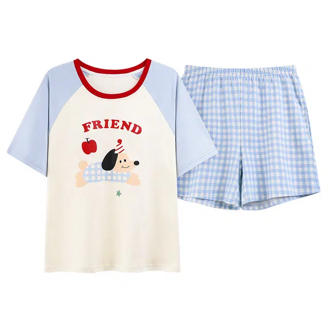 好福份 带胸垫透气轻盈家居服短袖三分裤夏季睡衣套装 女款