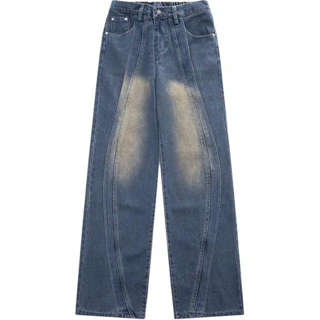 零氏 复古做旧水洗宽松休闲直筒牛仔裤 男女同款