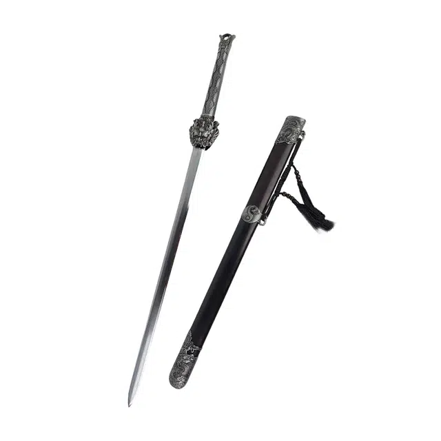 天子剑 龙鳞玄锋剑 百炼花纹钢刃 锌合金装饰花梨木鞘 未开刃 成品模型