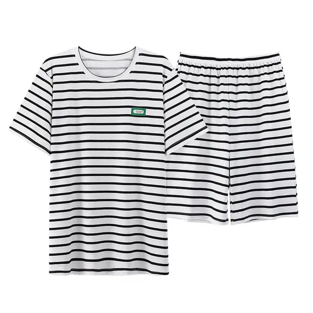 好福份 亲肤柔软条纹家居服夏季睡衣套装 男款