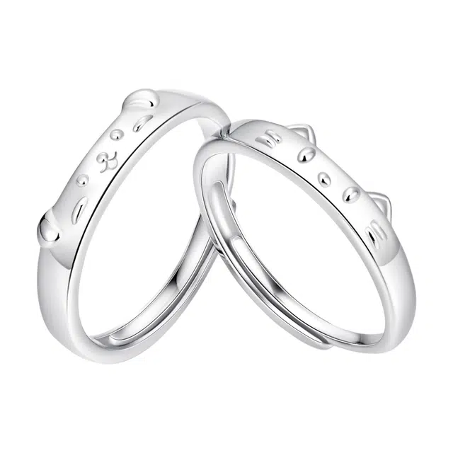 【猫狗贴贴】中国黄金 珍·尚银 猫狗贴贴情侣对戒 可爱百分百 钟久久 轻奢小众设计款 学生首饰 礼盒装 女友 足银 戒指 男女同款情侣款