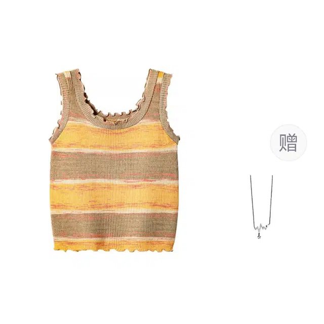 识恩 复古撞色条纹针织吊带女夏季木耳边甜辣小上衣背心 女款