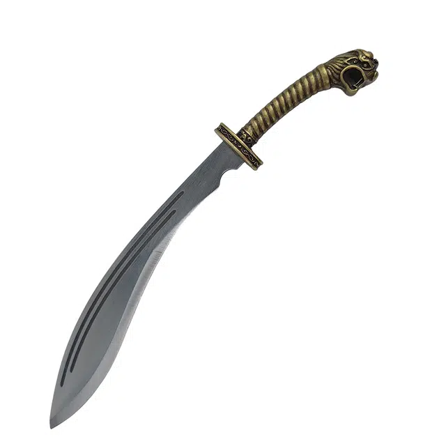 天子剑 虎首小弯刀 微型小兵器碳钢刀刃黄铜手柄 迷你工艺品 未开刃 成品模型