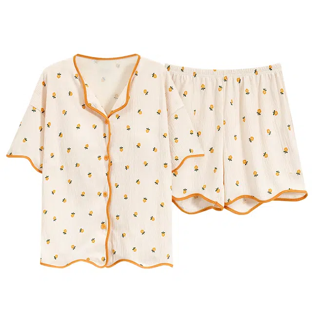 好福份 带胸垫可爱卡通图案家居服短袖三分裤夏季睡衣套装 女款