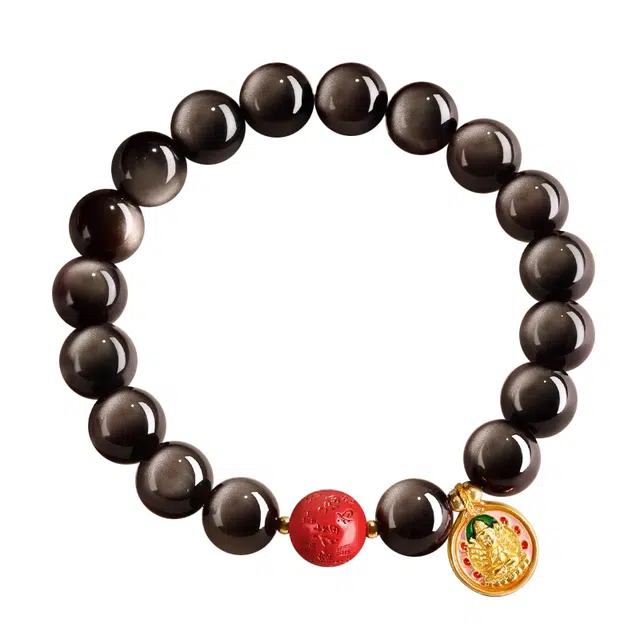 谧月珠宝 新中式平安顺遂招财转运珠 十二生肖守护本命 轻奢文玩盘玩 精致礼盒好运天然 黑曜石 手串 男女同款情侣款