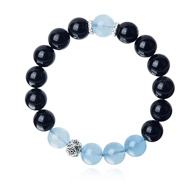谧月珠宝 国潮新中式国风 小众设计果冻感冰透莹润魔鬼蓝平安转运 小清新气质好运天然 黑曜石 玉石手串 男女同款情侣款