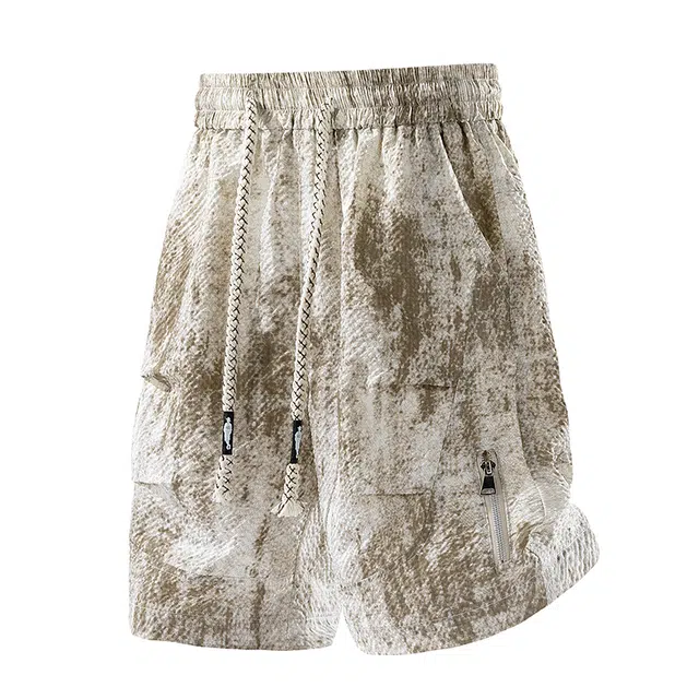 爱肯 美式脏脏复古仿蛇纹大口袋扎染五分裤高级感速干潮牌痞帅运动宽松直筒工装短裤 男女同款