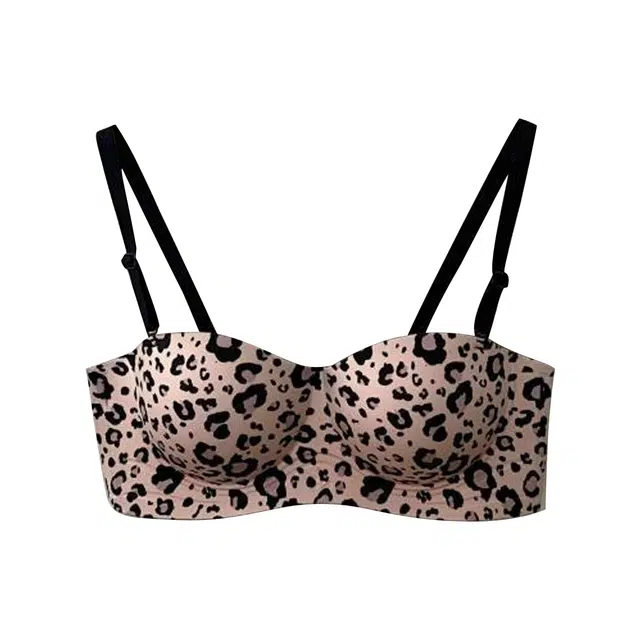 水中花 性感豹纹小胸聚拢上托防滑无肩带一片式收副乳调整型文胸 女款
