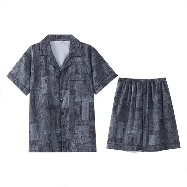 向薇 冰丝短袖短裤高级感仿真丝大码家居服夏季睡衣套装 男款