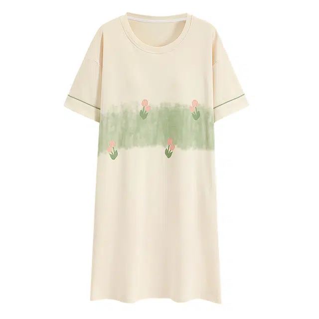 浮光岛屿 简约纯色柔软高级感带胸垫短袖休闲舒适亲肤凉爽透气可外穿家居服睡裙 女款 礼盒装 黄色