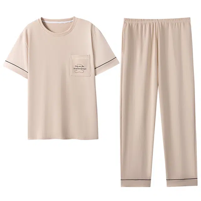 好福份 舒适时尚透气面料家居服简约睡衣套装 男款