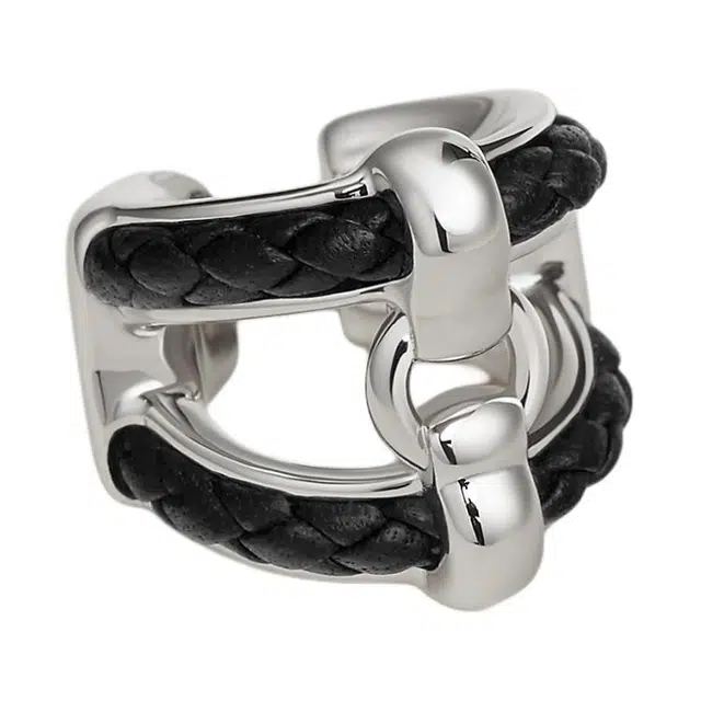 Hermes Braided Leather Clip-On Earrings Silver