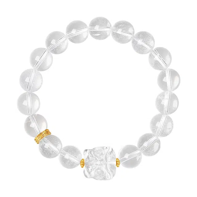周大生 【温柔白月光 | 净化负能量】金镶玉手工串珠 好运招财 清透感白开水 温润细腻 淡雅素净 清冷氛围感 #转运天然 白水晶 手串 女款