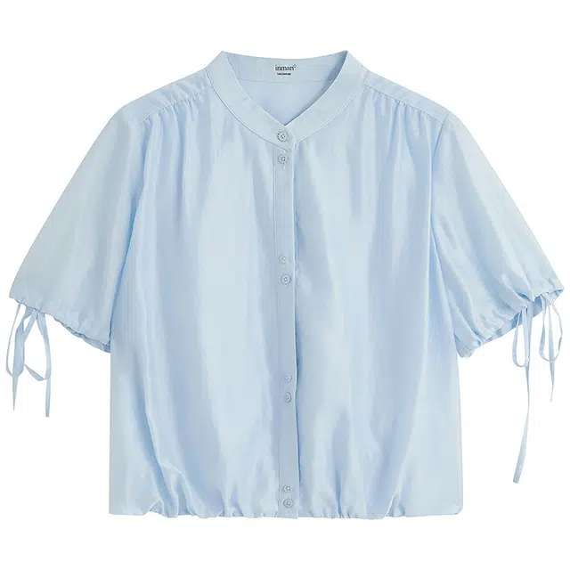 茵曼 莱赛尔法式设计感抽绳显瘦宽松短袖衬衫 女款