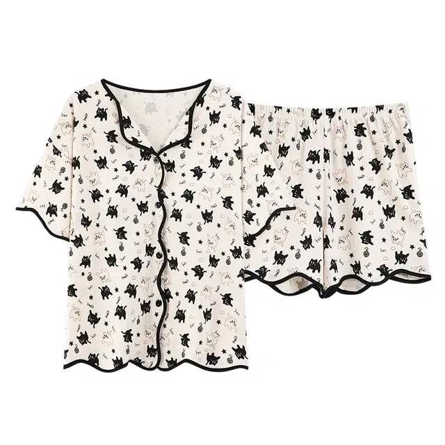 好福份 带胸垫透气亲肤家居服短袖上衣三分裤夏季睡衣套装 女款