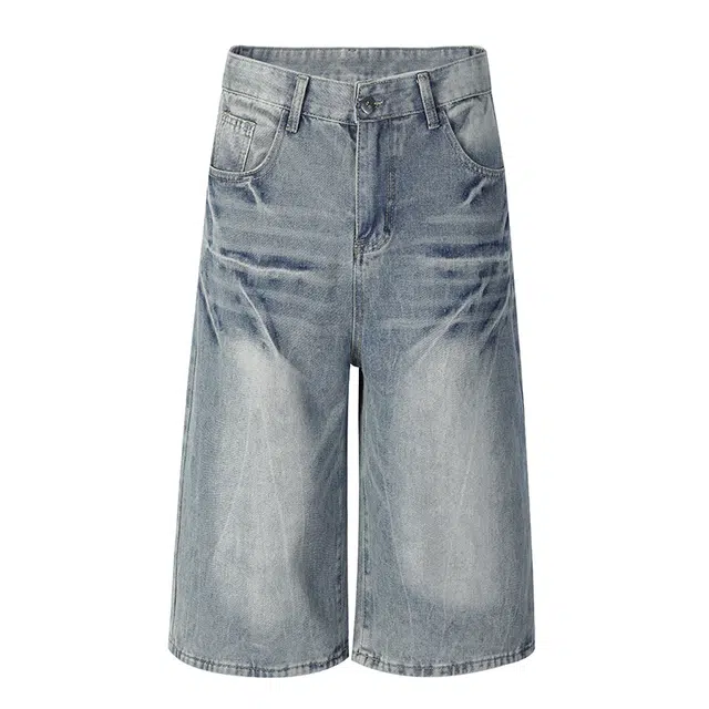 拾个壹先生 美式复古直筒水洗七分牛仔短裤 男女同款