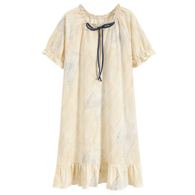 浮光岛屿 简约时尚柔软高级感带胸垫短袖休闲舒适亲肤凉爽透气可外穿家居服睡裙 女款 礼盒装 黄色