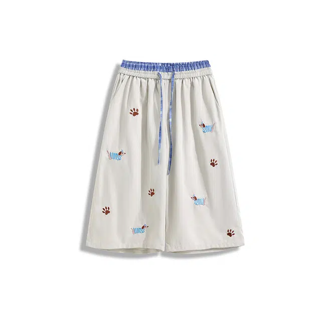 欧路得 美式腊肠狗拼接潮牌宽松阔腿休闲短裤 男款