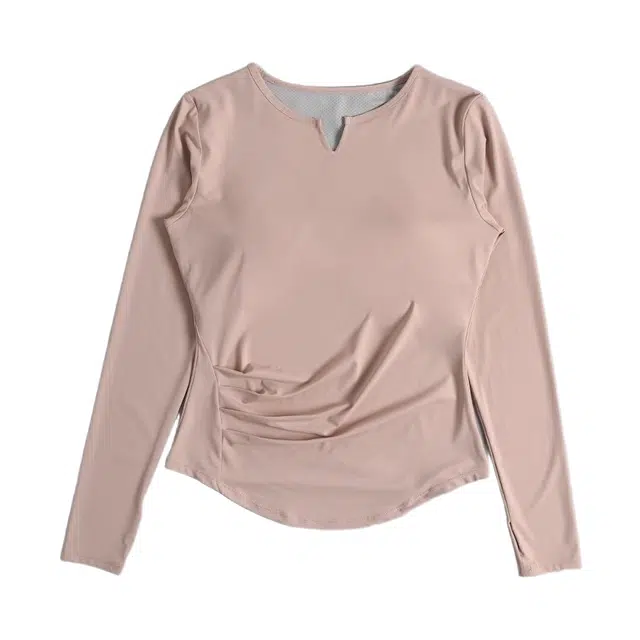 怪力萝莉 瑜伽服女上衣带胸垫修身褶皱收腰运动上衣长袖跑步透气速干健身衣 女款