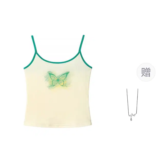 识恩 甜辣蝴蝶印花修身内搭外穿短款吊带 女款